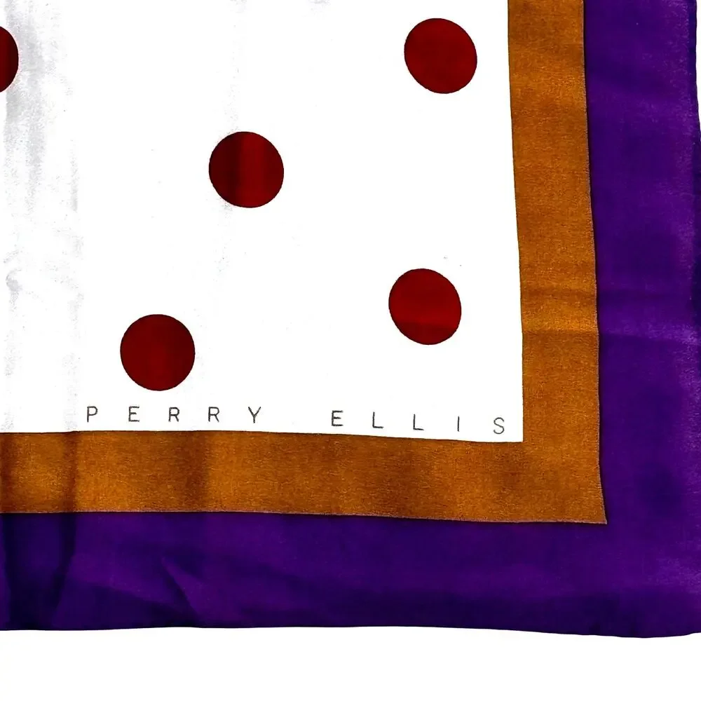 Vintage Perry Ellis silk scarf mod polka dots floral 80’s designer FLAWS